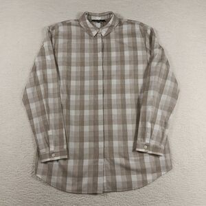 Lafayette 148 New York Top Womens Medium Tan Button Up Plaid 100% Cotton